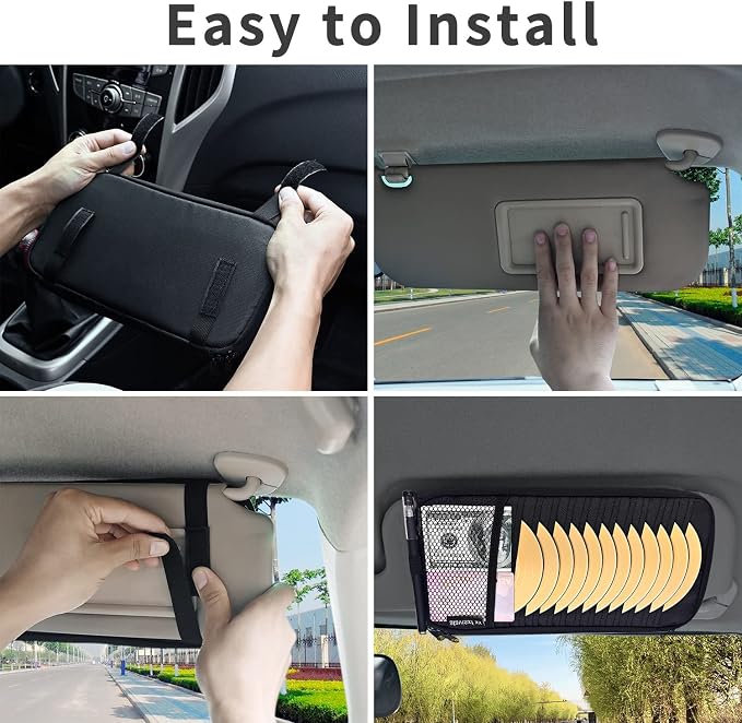 Car CD Visor Holder, 12 Sleeves Organizer with Mesh Pocket | Durable Oxford Cloth, Holds 12 CDs/DVDs, 1 Pen Holder, 1 Back Inner Pocket, Disc Storage Organizer, Fits Most Vehicle Visors