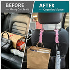 Headrest Hooks for Car Adjustable 4 Pack Vehicle Seat Back Organizer Storage Hanger Holder for Purse Bags Universal Fit with Clip Pink