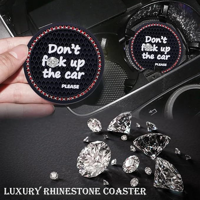 2PCS Bling Crystal Rhinestone Cup Holder Coaster – 2.75 Inch Anti-Slip Auto Insert Cup Coaster – Sparkling Interior Decor Accessories for Cars & Vehicles(Black & Red)