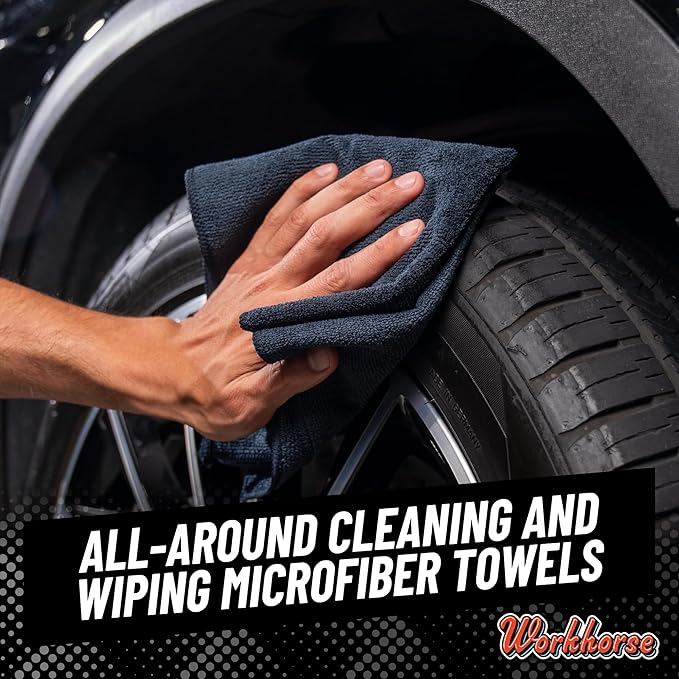 Workhorse Professional Grade Microfiber Towels for Cars - Black 16x16 Inch Microfiber Cleaning Cloths for Home & Pet Drying, Soft & Scratch-Free, Drying & Cleaning, 3 Count (Pack of 2)