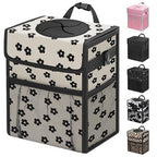 Car Trash Can with Lid, Leakproof Car Trash Bag Hanging Waterproof Automotive Garbage Can with Storage Pockets Mini Vehicle Trash Bin for Back/Front Seat(Black Flower,3 Gallon)
