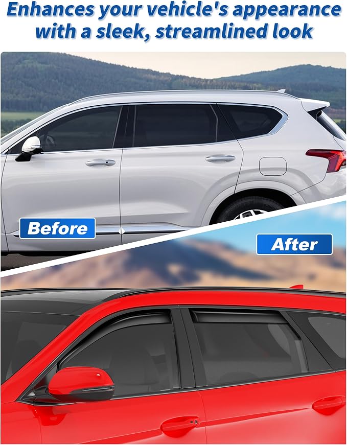 In-Channel Window Rain Guards Fit for Hyundai Santa Fe 5 seats (Not For XL 7 Seat) 2019-2023 Extra Durable Rain Guard Window Deflectors Window Vent Visors Vent Shades Exterior Car Accessories