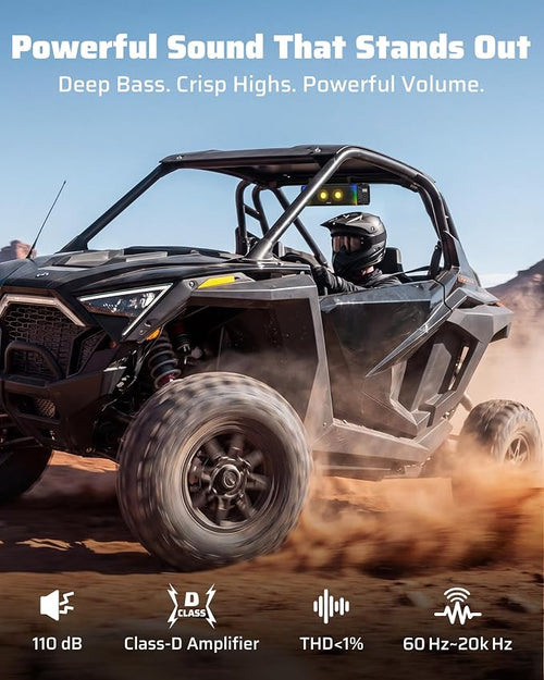 17 Inch UTV Sound Bar, IP66 Waterproof Bluetooth Golf Cart Sound Bar, ATV SoundBar with RGB Lighting, Amplified Powersports SXS SoundBar, UTV Speakers Compatible with Polaris RZR Can-Am