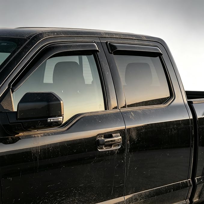 Window Rain Guards for 2015-2025 Ford F150 Extended Cab/SuperCab | Out-Channel Side Window Wind Deflectors for 2017-2025 Ford F150 Raptor/F250/F350/F450 Super Duty,Vent Visors,4pcs