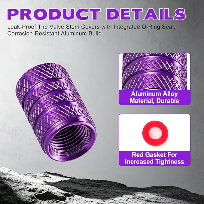 12PCS Tire Valve Stem Caps, Car Exterior Accessories, Aluminum Alloy Valve Cover Universal for Cars, Trucks, Motorcycles and Bicycles (Purple)