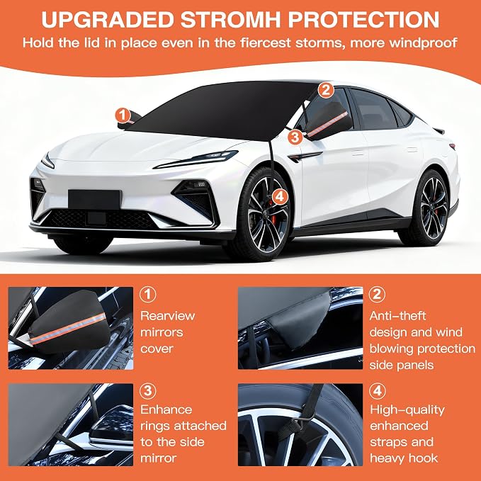 Car Windshield Cover for Ice and Snow, 600D Oxford Fabric Winter Frost Cover with Side Mirrors Cover, Frost Guard Windshield Cover for Car, SUV(68x 47 Inch)