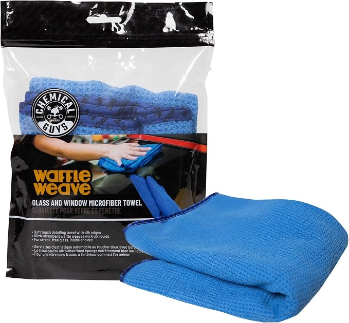 Waffle Weave Glass and Microfiber Towel Blue 24"x 16" (Pack of 2)