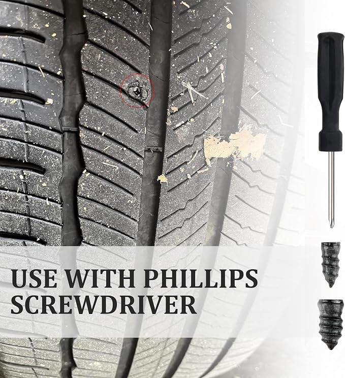 60PCS Tire Plug Kit with Screwdriver,Rubber Flat Tire Repair Kit for Fast Repair of Tire Punctures,Durable Car Tire Repair Kit Self-Service Repair Nails for Car Motorcycle Truck (60PCS)