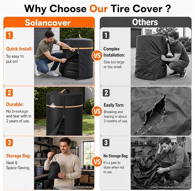 Wheel Cover,Durable 420D Oxford Tire Storage Cover with Waterproof Zipper and Reflective Handle,Easy to Put on,Large Tire Covers for Storage,Indoor/Outdoor Use(Holding 4 Tires Within 32 Inch Diameter)