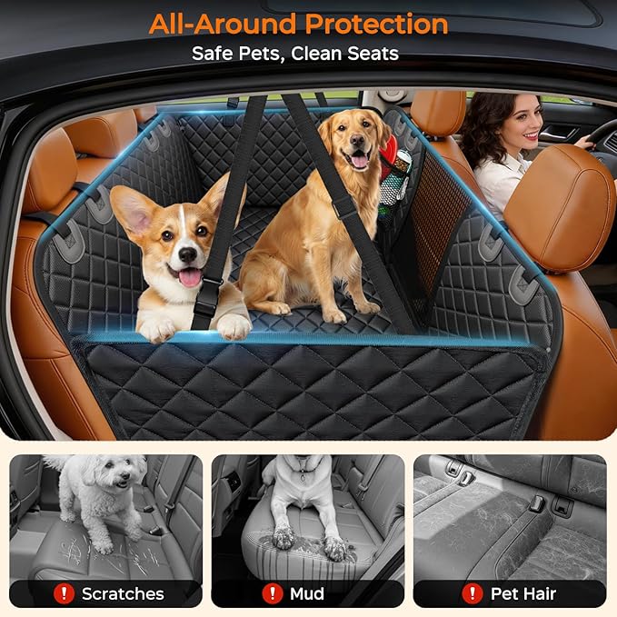 Dog Car Seat Cover for Pets 100% Waterproof Seat Cover Hammock 600D Heavy Duty Scratch Proof Nonslip Durable Soft Back Seat Covers for Full Size Trucks