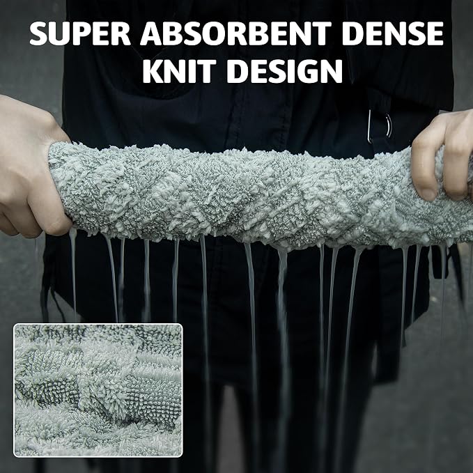 1000GSM Car Drying Towel 18"x24", Edgeless Double Twist Pile, Ultra Absorbent Microfiber Towel, Scratch-Free Lint-Free Streak-Free for Auto Detailing & Car Wash – Check Silver&Grey
