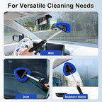 Windshield Cleaner Tool, Car Interior and Exterior Window Cleaning Kit with Extendable Handle & 4 Reusable Microfiber Pads, Auto Glass Wiper Brush Kit for Car & Home Windows (Blue)