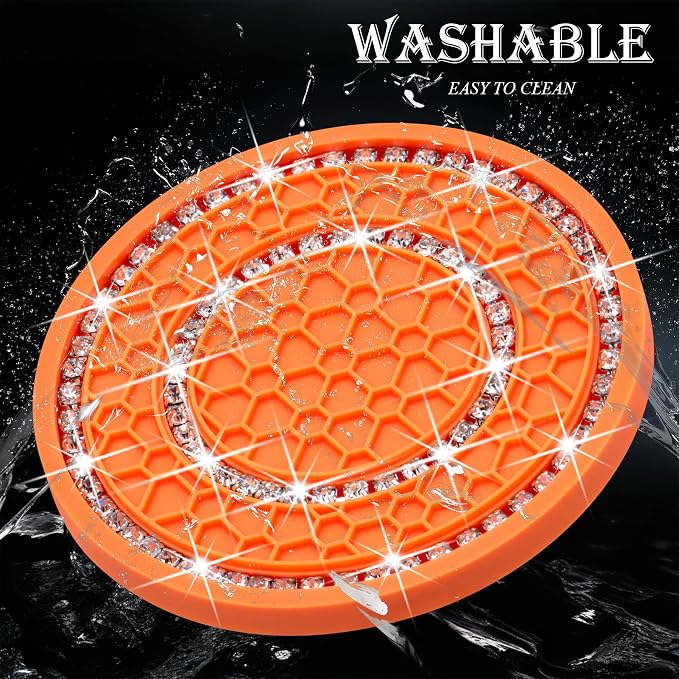 2PCS Bling Crystal Rhinestone Cup Holder Coaster, 2.75 inch Soft Silicone Anti-Slip Shockproof, Car Cup Holder Insert Coasters, Universal Car Interior Accessories for Women (Colorful & White)