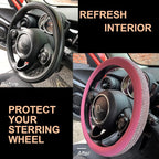 Bling Bling Comfy Steering Wheel Cover with Jumbo Crystal Rhinestones, Anti-Slip Diamond Leather, Universal 15 Inch (All Pink)