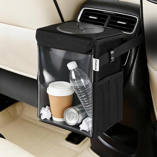 Car Trash Can with Clear Window, Multipurpose Car Organizer Storage for Baby Travel Essentials, Leakproof Car Garbage Bin with Removable Liner for Backseat Console (2.1Gallon/8L)