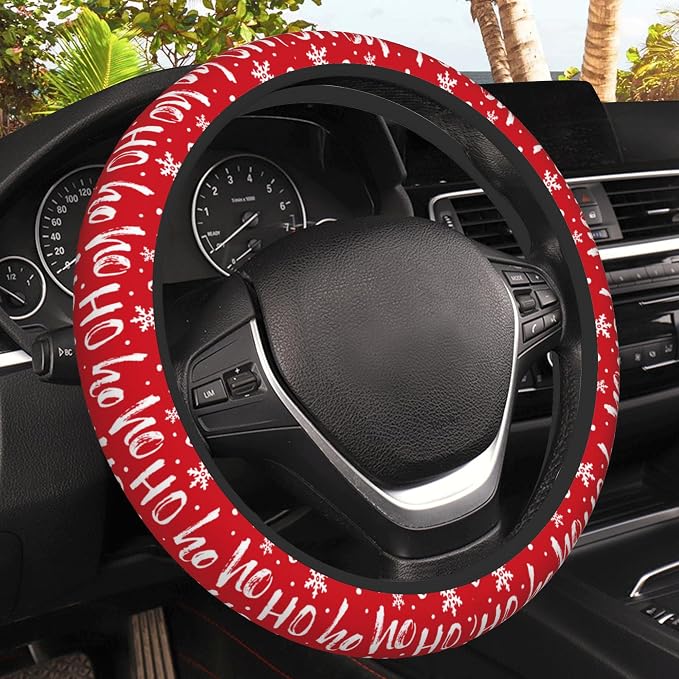 Christmas Ho Ho Ho Car Steering Wheel Cover, Non-Slip Absorbing Sweat Car Wheel Cover Accessories for Men Women,Universal 15" Fit Auto SUV Vans Trucks