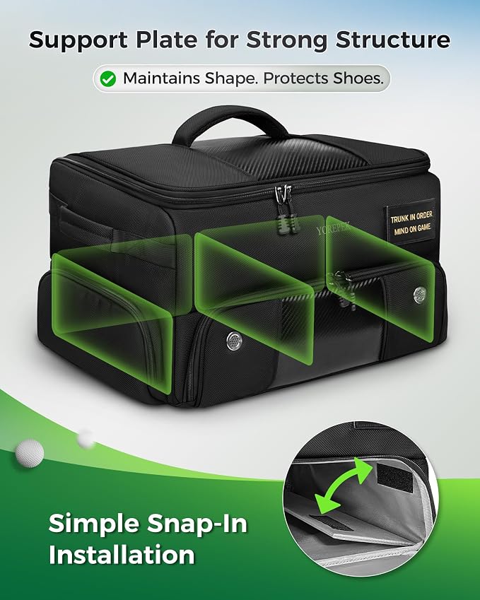 Upgraded Golf Trunk Organizer, Golf Gifts for Men, with Removable Insulated Pouch&Dust-Proof Protective Layer, Multi-Compartment fits 2 Pairs of Shoes, Golf Accessories