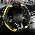 Black Yellow Breathable Microfiber Leather Steering Wheel Cover | Breathable Anti Slip Grip Cool Sporty Look Glow for Women Men