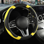 Black Yellow Breathable Microfiber Leather Steering Wheel Cover | Breathable Anti Slip Grip Cool Sporty Look Glow for Women Men