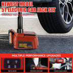 Electric Car Jack 5 Ton Cordless, 12V Battery Hydraulic Floor Jack with Remote Control, Tire Change Kit with Impact Wrench & LED Light, Portable Auto Lifting Tool for Roadside Emergency SUV RV