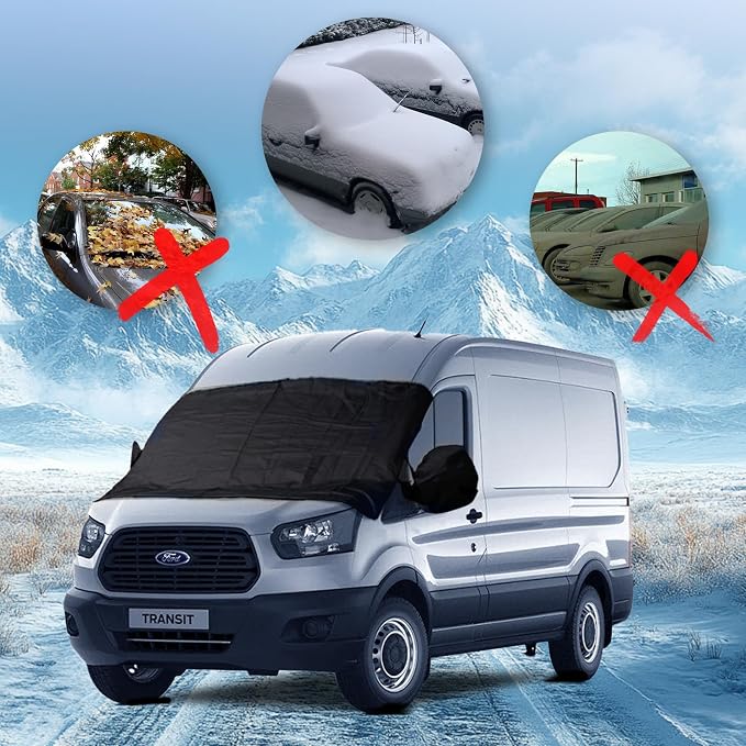 Windshield Cover for Ice and Snow for 2015-2025 2026 Ford Transit Accessories Wagon XL Cargo Vehicle,Connect Van Custom Fit Transit Oxford Fabric Windshield Frost Cover, All Weather Hail Protector