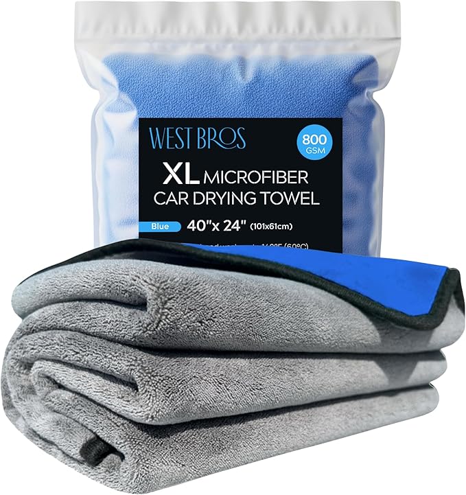 Extra Large Car Drying Towel 40"x24", 800 GSM Car Towel (Blue) | XL Professional Super Absorbent Drying Towels Car Detailing, Premium Microfiber Drying Towels for Cars, Double-Sided