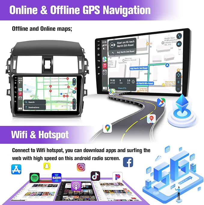 Car Radio for (Fit for J.B.L Version) Toyota Corolla 2009 2010 2011 2012 2013, 9inch Touch Screen for Corolla Head Unit with Wireless Carplay Android Auto Bluetooth GPS Backup Camera