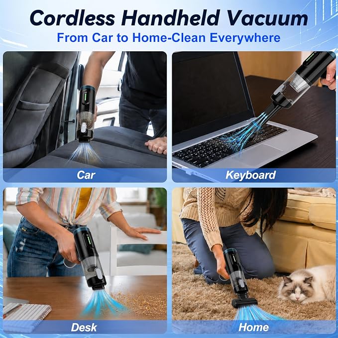 Handheld Car Vacuum Cleaner, Cordless with Brushless Motor, 120W, 3-in-1 Vacuum, Blow and Inflate, Multiple Nozzle Attachments