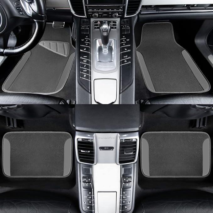 Waterproof Universal Fit Car Floor Mats, Car Mats Fit for SUV,Vans,sedans, Trucks,Set of 4pcs Car Carpet with Driver Heel Pad (All Gray)