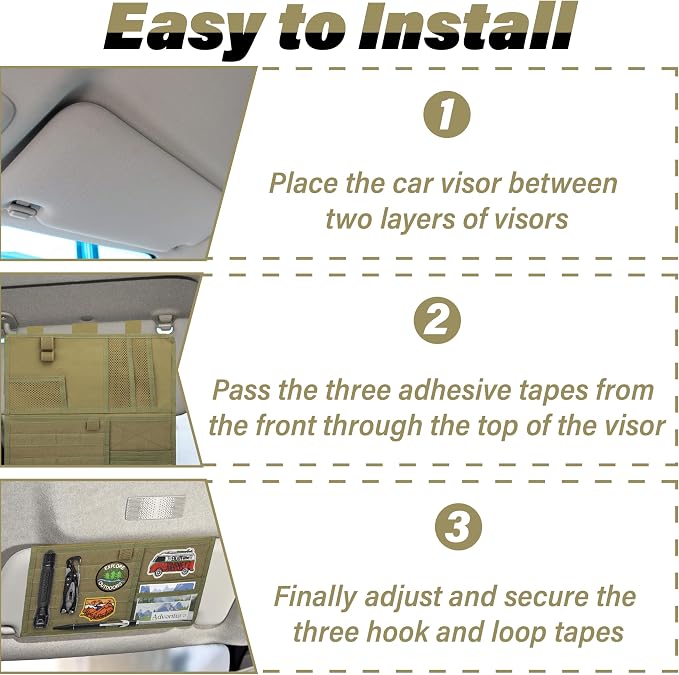 Tactical Visor Organizer, Car Visor Organizer, Sunvisor Organizers, Tactical Visors Cover Molle Webbing, Truck Accessories for Men, Car Sunshade Storage Pouch (Khaki)