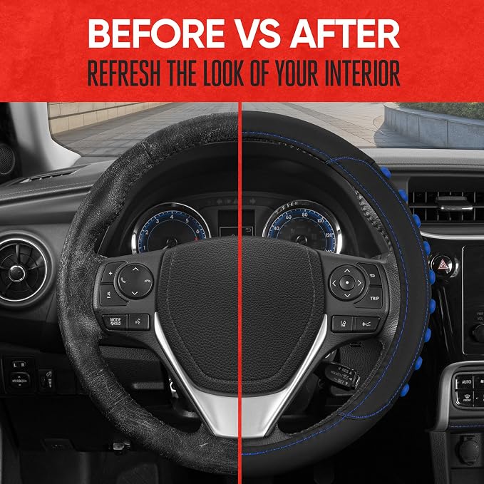 FlexGrip Blue Steering Wheel Cover for Cars – Standard 15 inch Car Steering Wheel Cover, Steering Wheel Protector for Auto Truck Van SUV