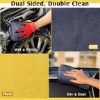 20 Pcs Microfiber Car Drying Towels Microfiber Cleaning Cloth 800 GSM Thick Plush Cleaning Dusting Cloth Auto Detailing Absorbent Towels Rags for Car Household Kitchen Window(Grey and Yellow)