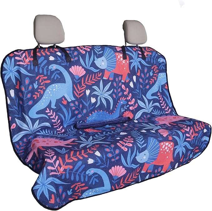 Back Seat Cover for Car Trucks Van SUV Jeep,Waterproof Rear Bench Towel Seat Covers for Dogs and Kids,Automotive Backseat Protector (Dinosaur)