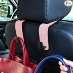 Car Seat Back Hook Universal Auto Storage Hanger Suede with Metal Car Seat Organizer for Handbag Purse Coat Umbrellas Grocery Bags 2 Pack Pink