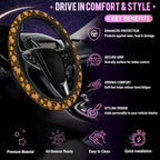 Retro 70s Groovy Orange Floral Steering Wheel Cover for Women Men Neoprene Breathable Wheel Cover Protector Anti-Slip Car Accessories Universal 15 Inch Fit for Cars Trucks Vehicles