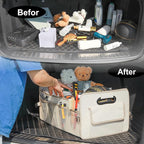 Car Trunk Organizer, Car Organizers and Storage Collapsible Multi Compartment Container Box, Adjustable Car Accessories for SUV Sedan Truck, Large Size, Beige