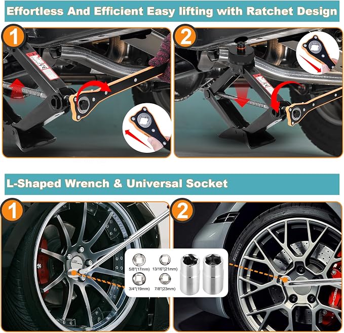 Car Jack Kit Scissor Jack for Tesla Model Y/3/S/X, Sedan,Coupe,SUV,MPV Tire Jack Tool Kit Upgrade 3 in 1 Universal Car Emergency Kit with Tesla Jack Pad,Lug Wrench Tire Changing Kit (Black)