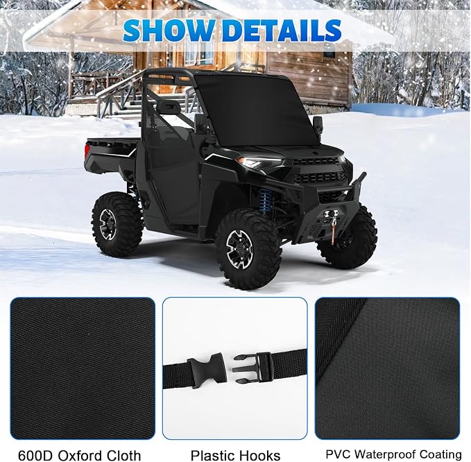 600D UTV Windshield Snow Cover Compatible with Polaris Ranger XP 1000 2017-2026 (Not RZR) & Can-Am Defender 2016-2026, Transport Windshield Protector for Ice and Snow