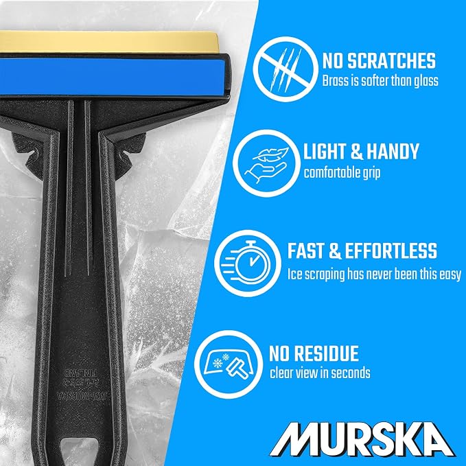 Car Ice Scraper Brass Blade - fast, easy & efficient - [ 2 Pack ] Ice Scrapers for Car Windshield Ice Scraper - Brass Ice Scraper for Car - Original Murska from Europe - for Winter A054-2