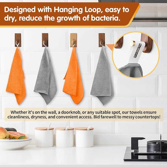 Microfiber Cleaning Cloth -Pack of 12, Highly Absorbent Cleaning Rags(Grey&Orange), 16"X12" All Purpose Cleaning Towels for Housekeeping, Kitchen, Car, Reusable Microfiber Towels