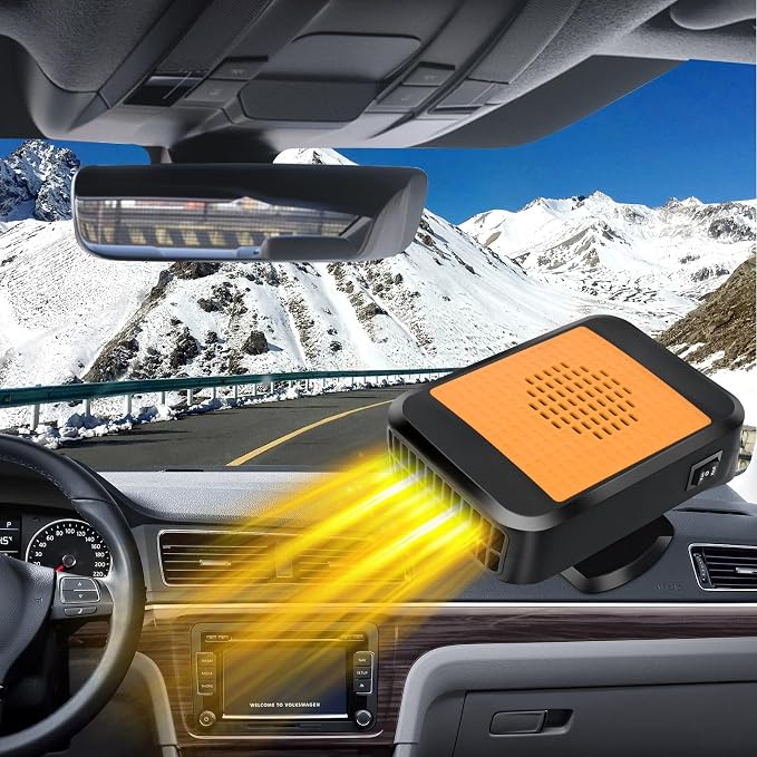 Car Heater,12V 200W Portable Car Heater Defroster Fans, 2 in 1 Heating & Cooling Fast Heating Defrost Defogger with Plug in Cigarette Lighter, Window Defroster for Car, SUV, Jeeps, Trucks (Orange)