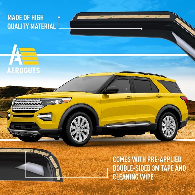 Extra Durable Window Deflectors in-Channel Window Visors Rain Guards Fit for Ford Explorer 2020-2026, Sun Visors, Wind Vent for Shades, Exterior Car Accessories - 4 pcs. AG0902