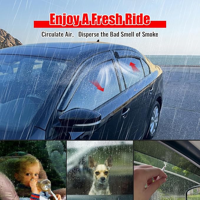 Fit 2011-2018 Volkswagen Jetta Slim Style Acrylic Window Visors Rain Guard |, Dark Smoke, Car Rain Sun Window Shade Guard Visor, 2012 2013 2014 2015 2016 2017, Car Wash Safe, Waterproof