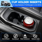 Cup Holder for 2018-2025 2026 Jeep Wrangler JL JLU 4XE/Gladiator JT Accessories Cup Holder Insert Coaster TPE Non-Slip Center Console Drink Holder Organizer Cupholder Liner Pad Interior Black