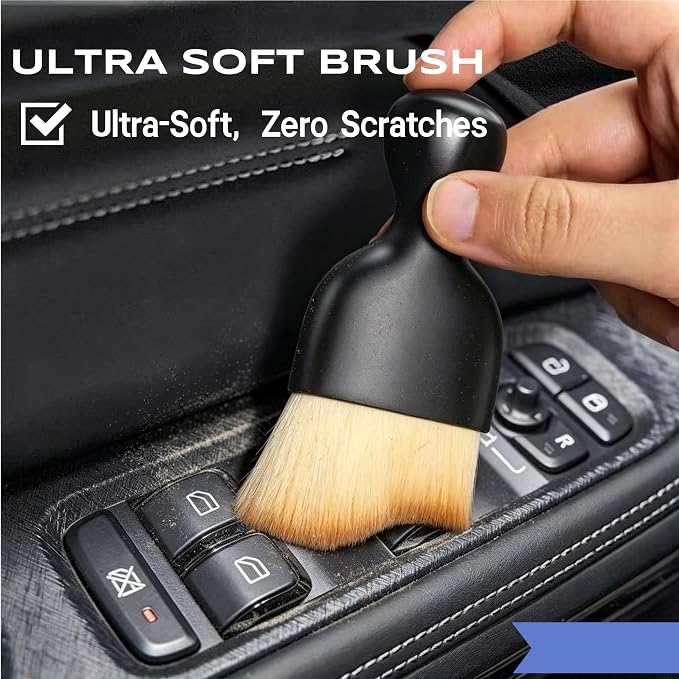 9 Pcs Car Detailing Brushes Kit, Car Interior Cleaning Supplies with Cleaning Gel | car detailing brushes, cleaning gel & microfiber cleaning cloth, Safe for leather, vents, dash. Ideal for truck, auto, RV