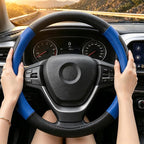 Black and Blue Line Punching Car Steering Wheel Cover, Microfiber Leather Sports, 14.5-15 in Universal Leather Wheel Covers, Breathable Fashion Anti-Slip, Steering Wheels Accessories for Men Women