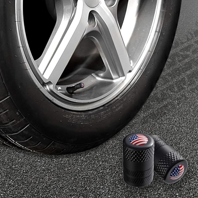 Tire Valve Stem Caps, Anodized Aluminum Tire Valve Cap Set, Corrosion Resistant, Universal Stem Covers for Cars Trucks Motorcycles SUVs and Bikes (Black-US)