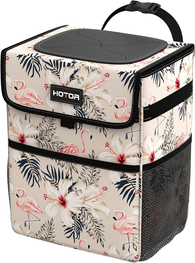 Car Trash Can - Leak-Proof Car Organizer and Storage Bag for The Back/Front/Console of Any Cars,Sedans, SUVs & Trucks Easy-to-Install Car Accessory Interior, Flamingo Print