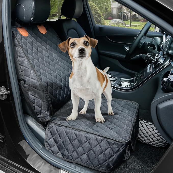 Front Seat Cover 2 Pack, Full Protection Dog Car Seat Cover with Side Flaps, Nonslip Scratchproof Captain Chair Seat Cover Fits for Cars, Trucks, SUVs, Jeep, Black