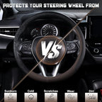 Steering Wheel Cover for 14.5-15 inch Wheels, Breathable PU Leather with Perforated Sides, Anti-Slip Grip, Universal Fit for Cars & SUVs, Black and Brown